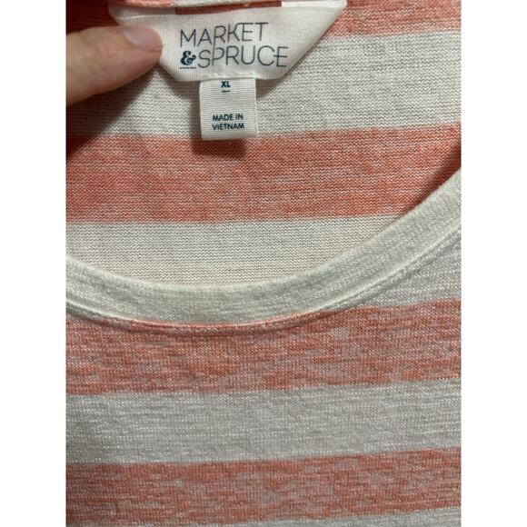 Market & Spruce Knit Short Sleeve Top Striped Coral and White Size Women’s XL - Picture 3 of 3